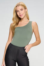 Load image into Gallery viewer, Smokey Olive One Shoulder Asymmetrical Tank Bodysuit