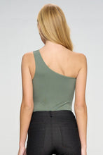 Load image into Gallery viewer, Smokey Olive One Shoulder Asymmetrical Tank Bodysuit