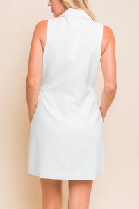 Griselda Apple or White Sleeveless Blazer Dress Surplice V Neck Button Detail